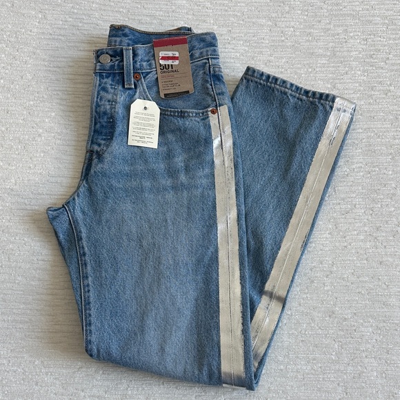 Levi's Denim - Junior Women’s Levi 501 Original Blue Jeans with Silver Metallic Stripe NWT